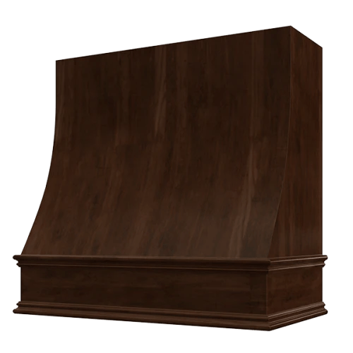 Riley & Higgs Espresso Wood Range Hood With Sloped Front and Decorative Trim - 30", 36", 42", 48", 54" and 60" Widths Available