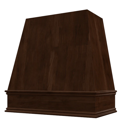 Riley & Higgs Espresso Wood Range Hood With Tapered Front and Decorative Trim - 30", 36", 42", 48", 54" and 60" Widths Available