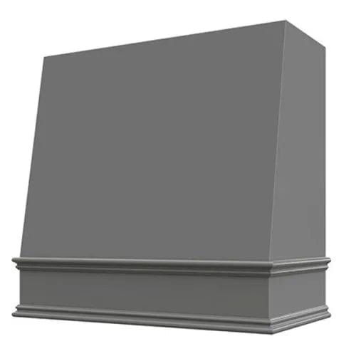 Riley & Higgs Grey Wood Range Hood With Angled Front and Decorative Trim - 30", 36", 42", 48", 54" and 60" Widths Available