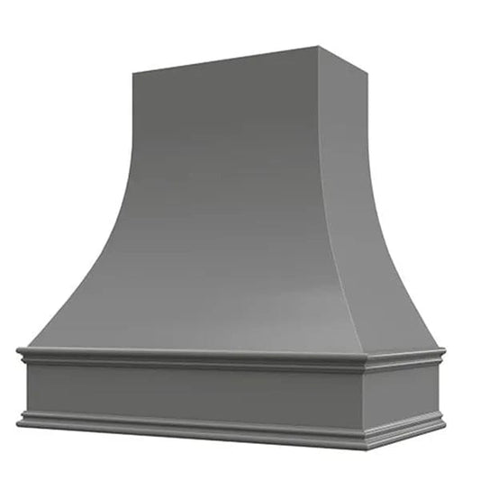 Riley & Higgs Grey Wood Range Hood With Curved Front and Decorative Trim - 30" 36" 42" 48" 54" and 60" Widths Available