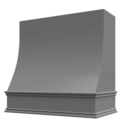 Riley & Higgs Grey Wood Range Hood With Sloped Front and Decorative Trim - 30", 36", 42", 48", 54" and 60" Widths Available