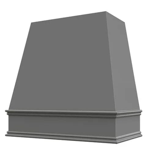 Riley & Higgs Grey Wood Range Hood With Tapered Front and Decorative Trim - 30", 36", 42", 48", 54" and 60" Widths Available