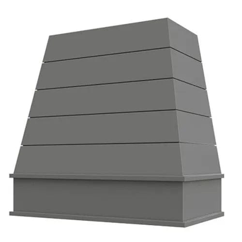 Riley & Higgs Grey Wood Range Hood With Tapered Shiplap Front and Block Trim - 30", 36", 42", 48", 54" and 60" Widths Available