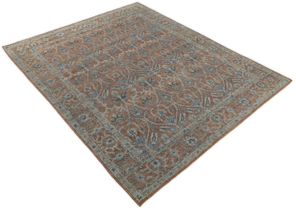 Vintage Style Hand Knotted Serapi Blue and Rust Traditional Custom Made Area Rug