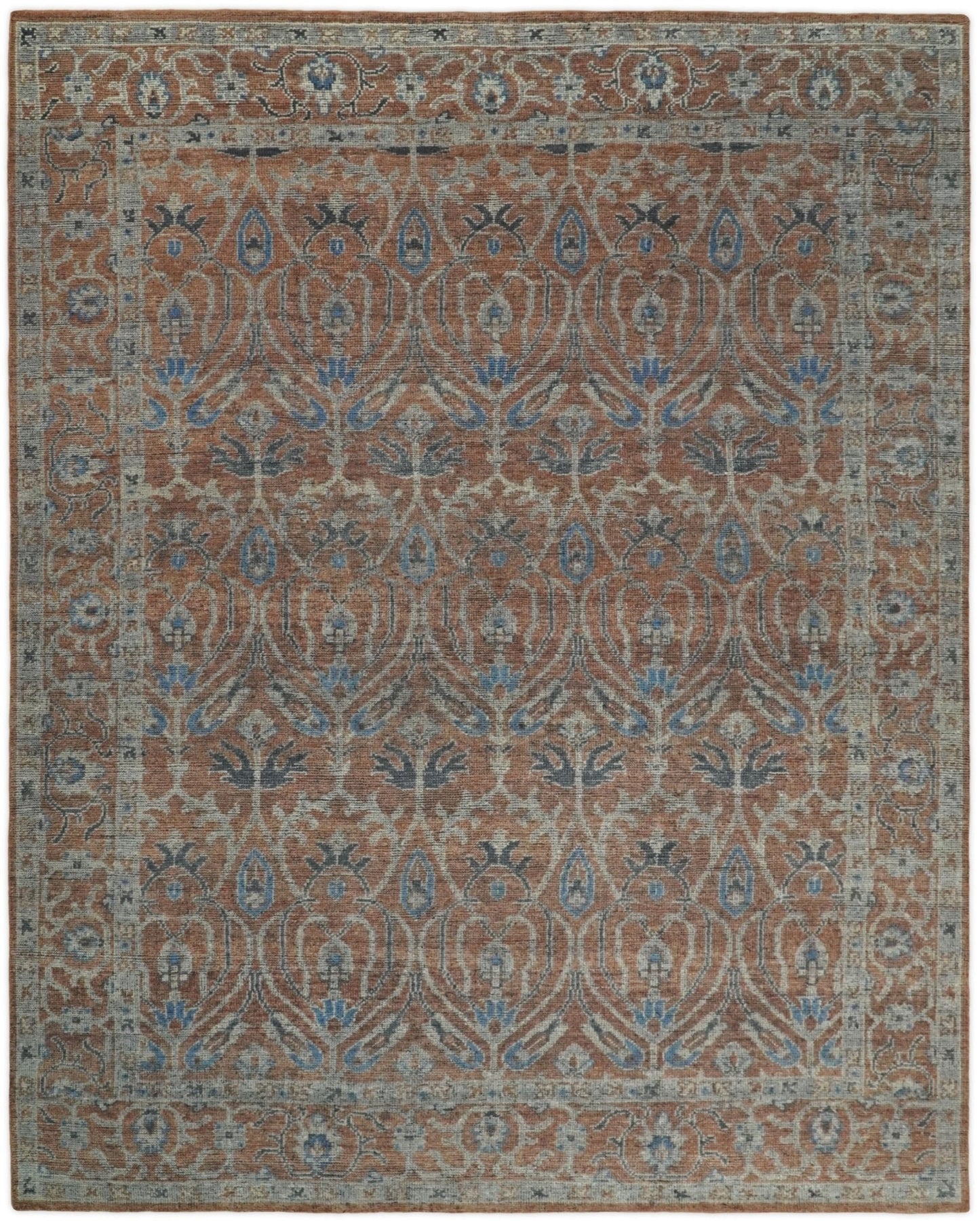 Vintage Style Hand Knotted Serapi Blue and Rust Traditional Custom Made Area Rug