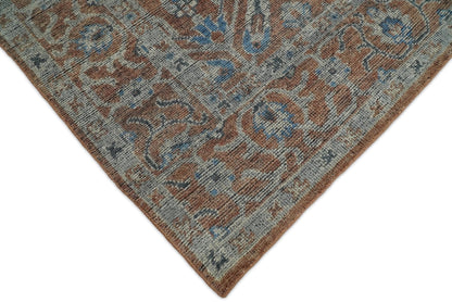 Vintage Style Hand Knotted Serapi Blue and Rust Traditional Custom Made Area Rug