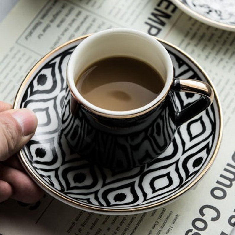 Espresso / Turkish Coffee Mugs with Saucer Plate and Teaspoon