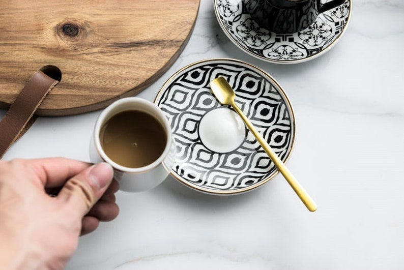 Espresso / Turkish Coffee Mugs with Saucer Plate and Teaspoon