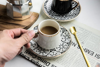 Espresso / Turkish Coffee Mugs with Saucer Plate and Teaspoon