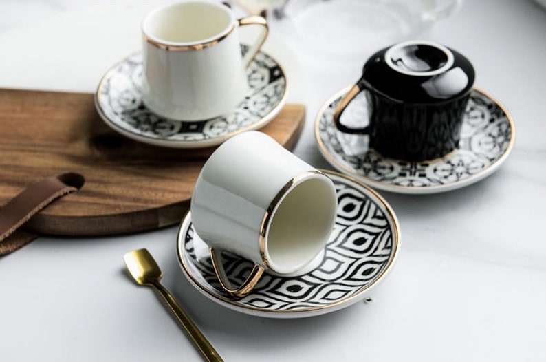 Espresso / Turkish Coffee Mugs with Saucer Plate and Teaspoon