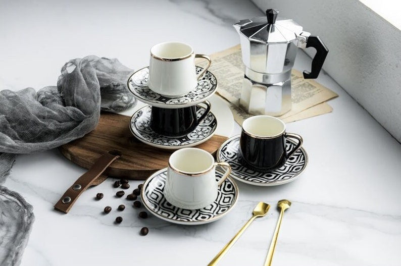 Espresso / Turkish Coffee Mugs with Saucer Plate and Teaspoon