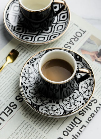 Espresso / Turkish Coffee Mugs with Saucer Plate and Teaspoon