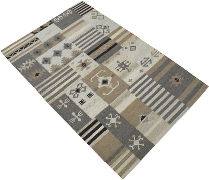 Dhurrie Rug, Beige Brown Tribal Pattern Rug