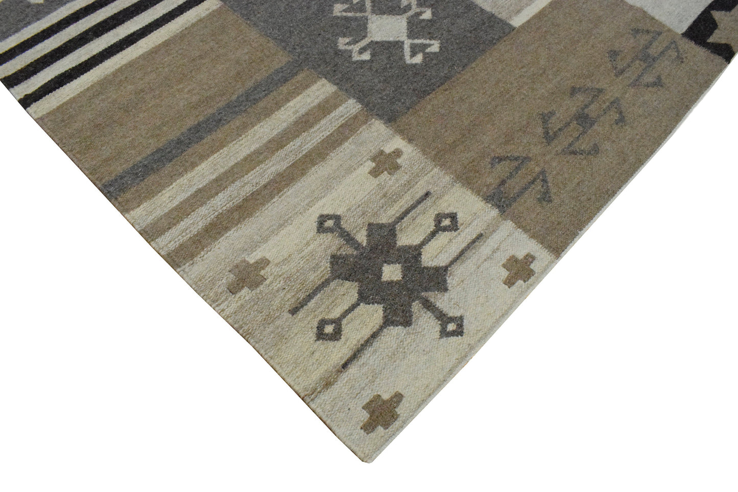 Dhurrie Rug, Beige Brown Tribal Pattern Rug