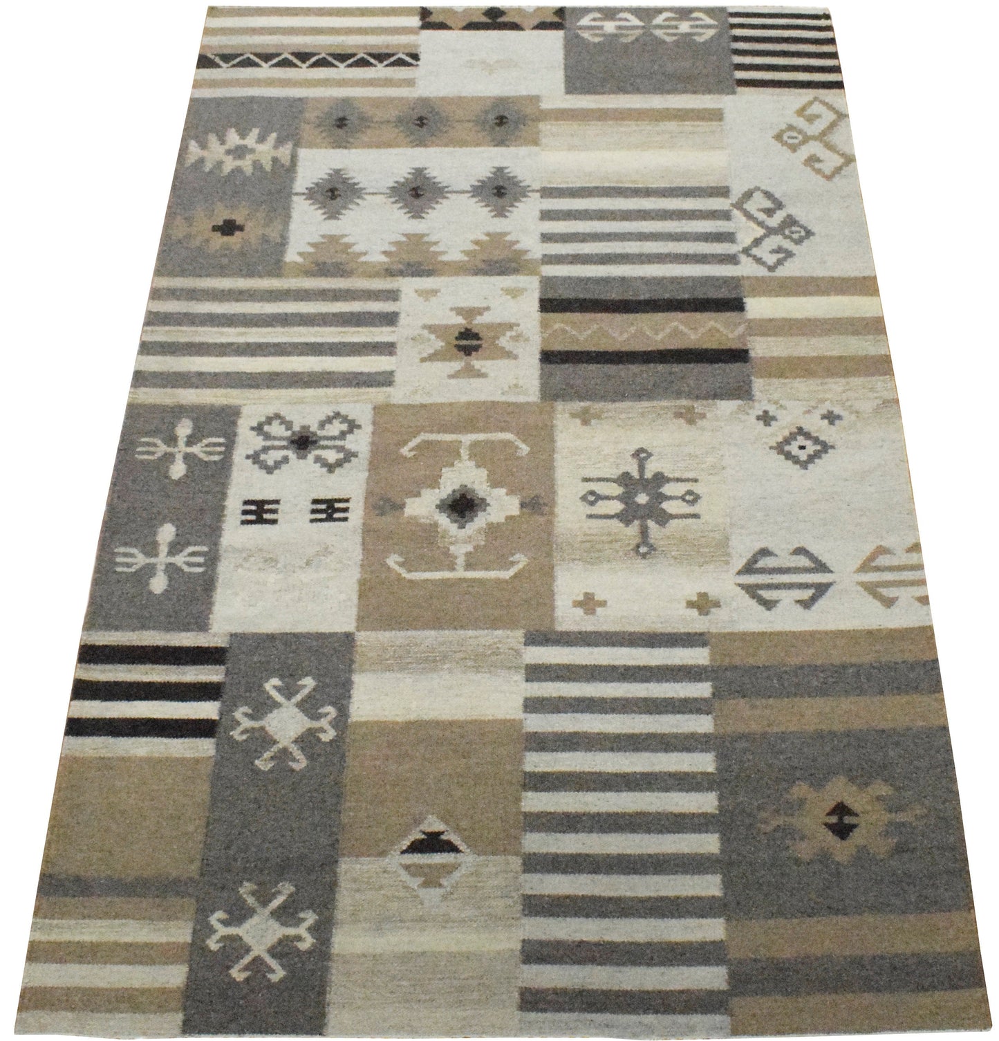 Dhurrie Rug, Beige Brown Tribal Pattern Rug