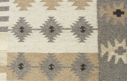 Dhurrie Rug, Beige Brown Tribal Pattern Rug