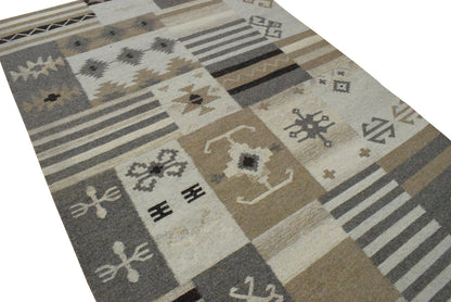 Dhurrie Rug, Beige Brown Tribal Pattern Rug