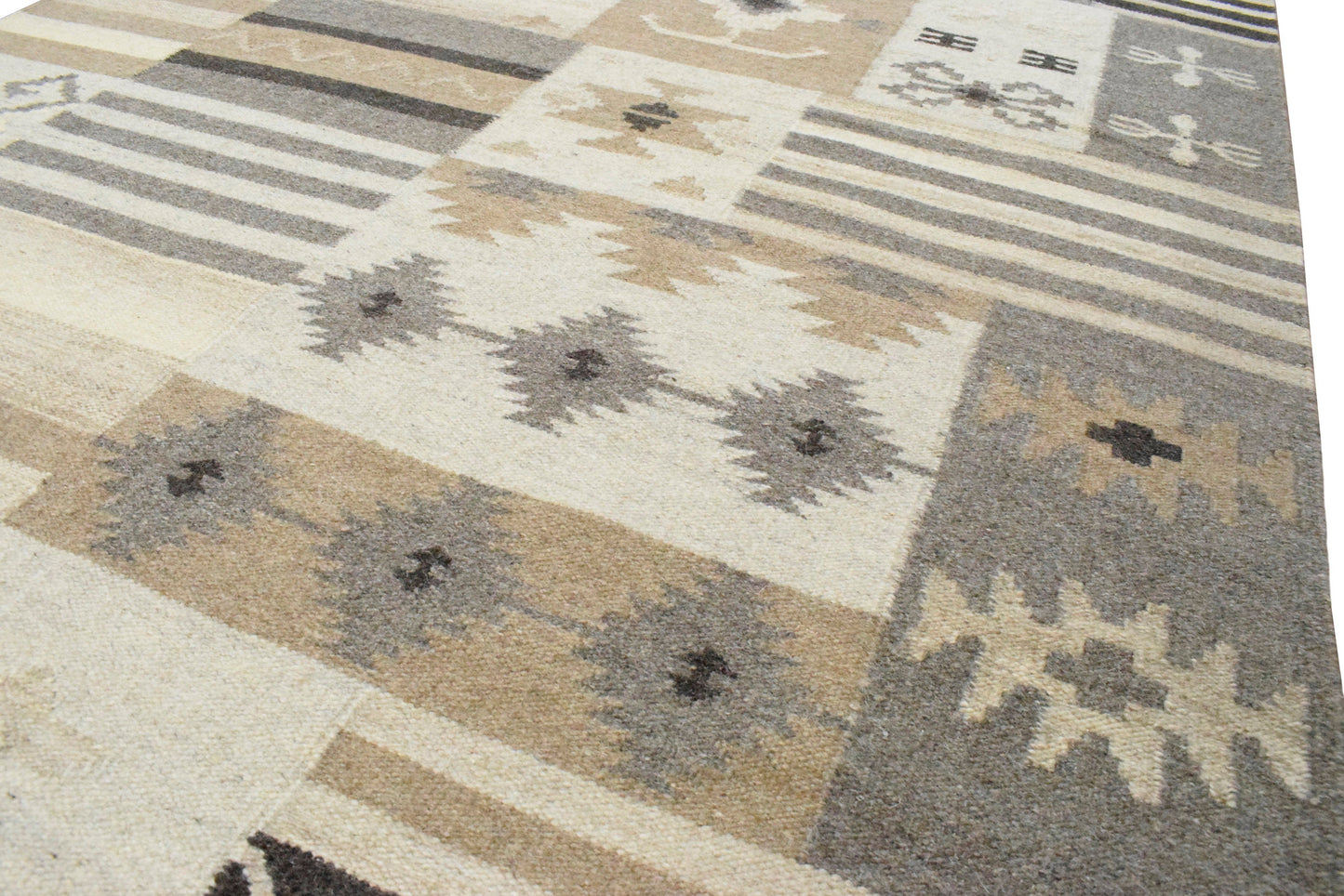 Dhurrie Rug, Beige Brown Tribal Pattern Rug