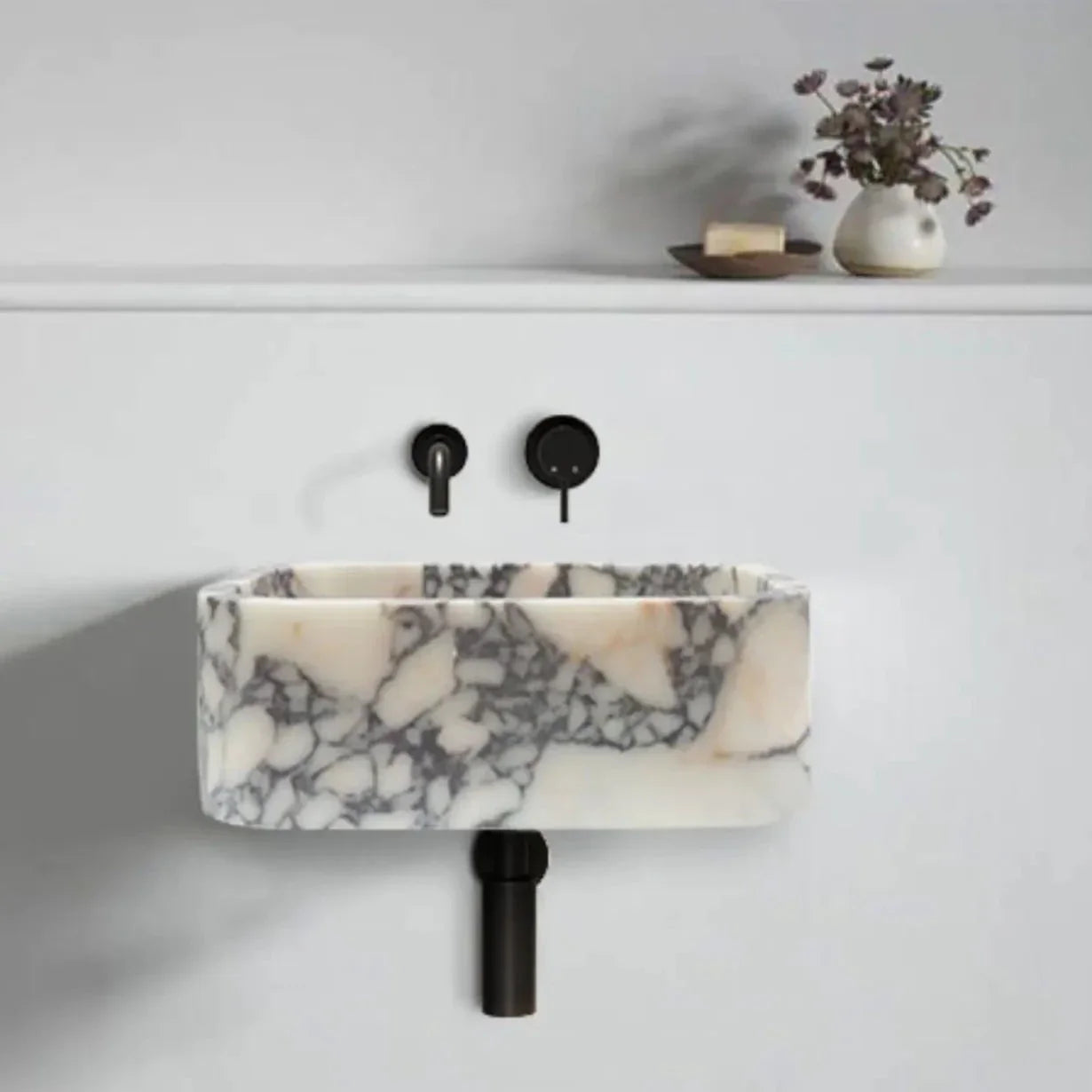 TCSC | Calacatta Viola Marble Rectangular Wall-mount Bathroom Sink (W)12" (W)18" (H)7"