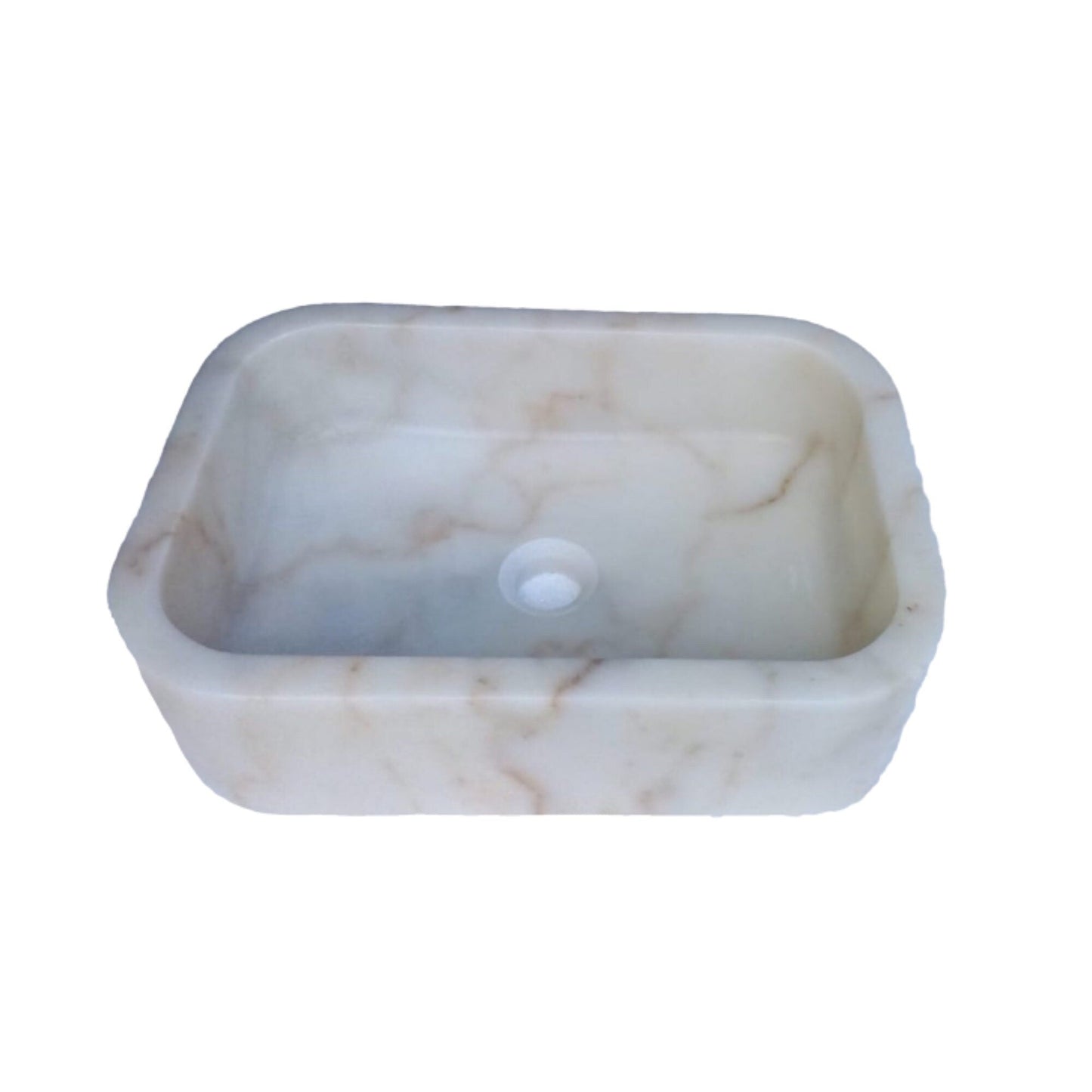 TCSC | European Sugar White Marble Sink Rectangular Above Vanity Bathroom Sink (W)18" (L)12" (H)5"