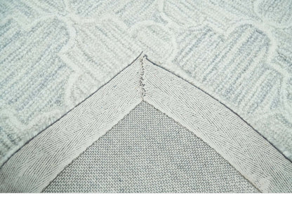 Custom Made Ivory and Silver Modern Geometric Hand Tufted Natural Wool Area Rug