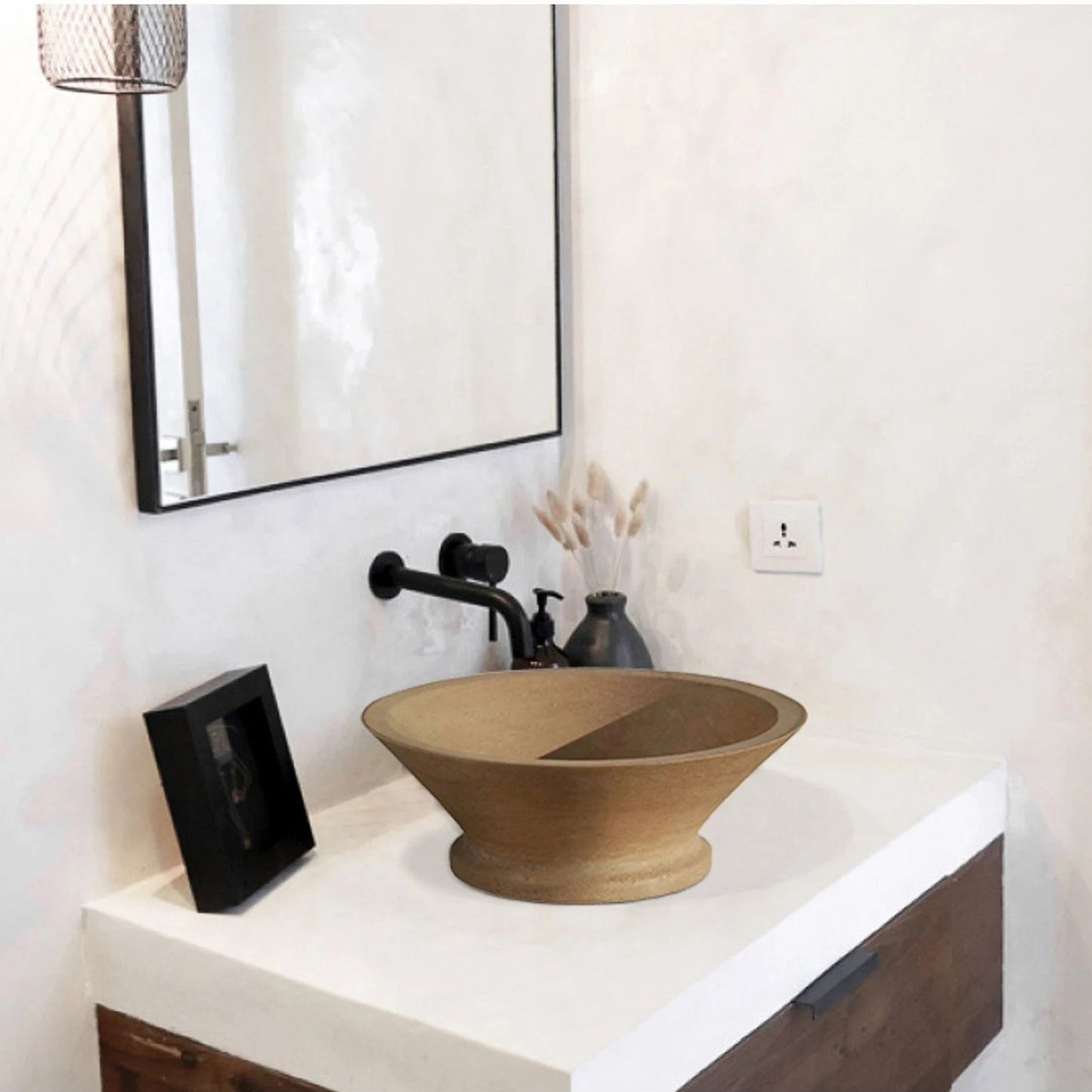 TCSC | Light Beige Travertine Natural Stone Above Vanity Bathroom Vessel Sink Honed