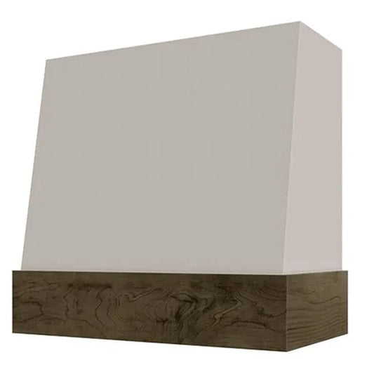 Riley & Higgs Light Grey Wood Range Hood With Angled Front and Walnut Band - 30", 36", 42", 48", 54" and 60" Widths Available