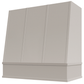 Riley & Higgs Light Grey Wood Range Hood With Angled Strapped Front and Block Trim - 30", 36", 42", 48", 54" and 60" Widths Available