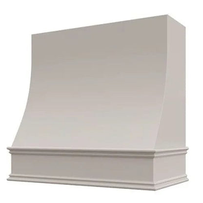 Riley & Higgs Light Grey Wood Range Hood With Sloped Front and Decorative Trim - 30", 36", 42", 48", 54" and 60" Widths Available