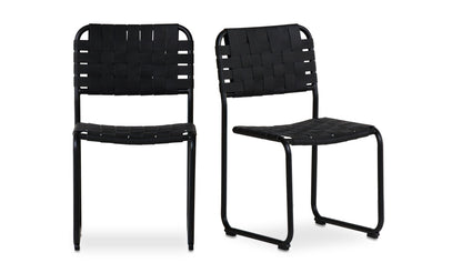 Moe's MOMA STAINLESS STEEL DINING CHAIR BLACK LEATHER -SET OF TWO