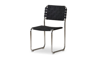 Moe's MOMA STAINLESS STEEL DINING CHAIR BLACK LEATHER SILVER -SET OF TWO