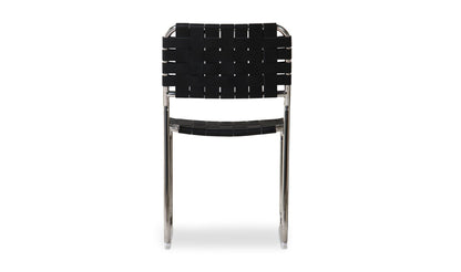 Moe's MOMA STAINLESS STEEL DINING CHAIR BLACK LEATHER SILVER -SET OF TWO