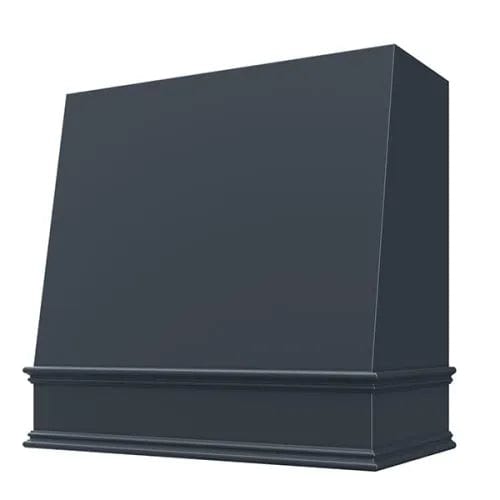 Riley & Higgs Navy Blue Wood Range Hood With Angled Front and Decorative Trim - 30", 36", 42", 48", 54" and 60" Widths Available