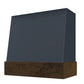Riley & Higgs Navy Blue Wood Range Hood With Angled Front and Walnut Band - 30", 36", 42", 48", 54" and 60" Widths Available