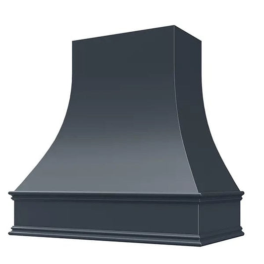 Riley & Higgs Navy Blue Wood Range Hood With Curved Front and Decorative Trim - 30" 36" 42" 48" 54" and 60" Widths Available