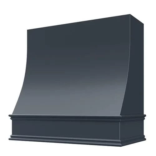 Riley & Higgs Navy Blue Wood Range Hood With Sloped Front and Decorative Trim - 30", 36", 42", 48", 54" and 60" Widths Available