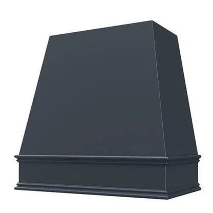 Riley & Higgs Navy Blue Wood Range Hood With Tapered Front and Decorative Trim - 30", 36", 42", 48", 54" and 60" Widths Available