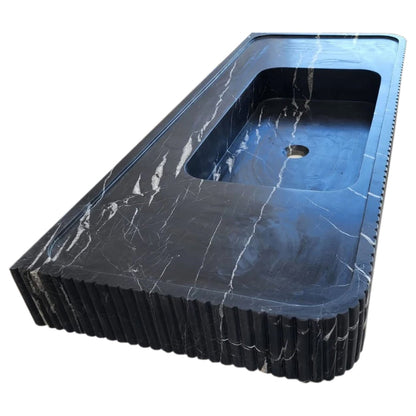 TCSC | Nero Marquina Marble Wall-mount Bathroom Vanity Sink Fluted Front (W)20" (L)48" (H)5"