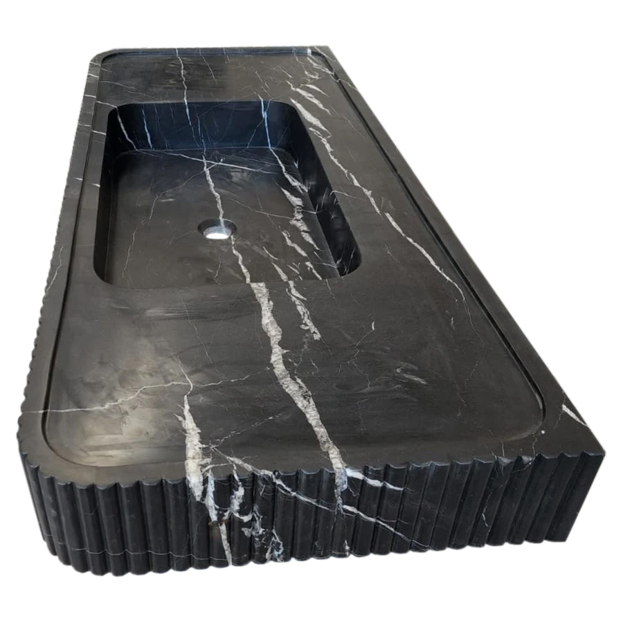 Nero Marquina Marble Wall-mount Bathroom Vanity Sink Fluted Front (W)20" (L)48" (H)5"