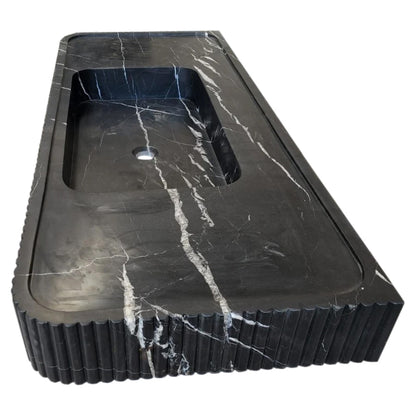 TCSC | Nero Marquina Marble Wall-mount Bathroom Vanity Sink Fluted Front (W)20" (L)48" (H)5"