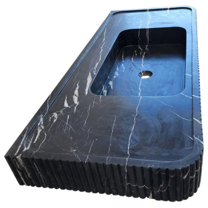 TCSC | Nero Marquina Marble Wall-mount Bathroom Vanity Sink Fluted Front (W)20" (L)48" (H)5"