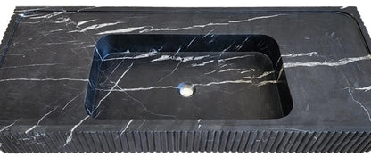 TCSC | Nero Marquina Marble Wall-mount Bathroom Vanity Sink Fluted Front (W)20" (L)48" (H)5"