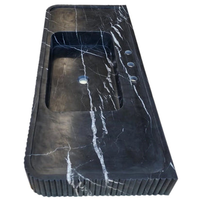 TCSC | Nero Marquina Marble Wall-mount Bathroom Vanity Sink Fluted Front (W)20" (L)48" (H)5"