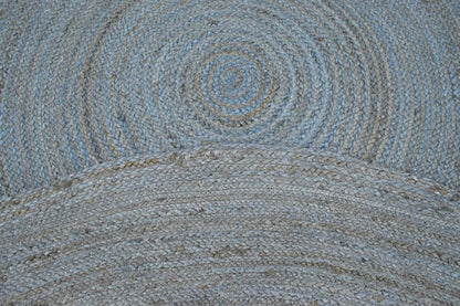 100% All Natural Fiber Hand Braided Boho Blue Round Jute Rug