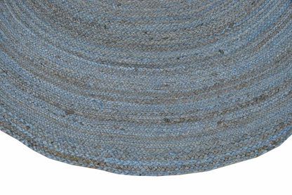 100% All Natural Fiber Hand Braided Boho Blue Round Jute Rug