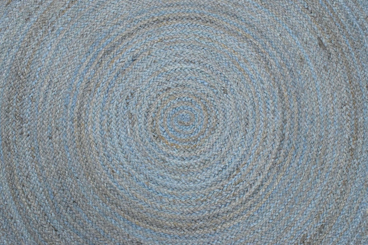 100% All Natural Fiber Hand Braided Boho Blue Round Jute Rug