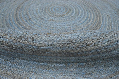 100% All Natural Fiber Hand Braided Boho Blue Round Jute Rug