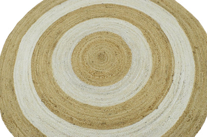 100% ALL NATURAL FIBER HAND BRAIDED BOHO White ROUND JUTE RUG