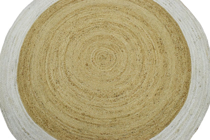 100% ALL NATURAL FIBER HAND BRAIDED BOHO WHITE ROUND JUTE RUG