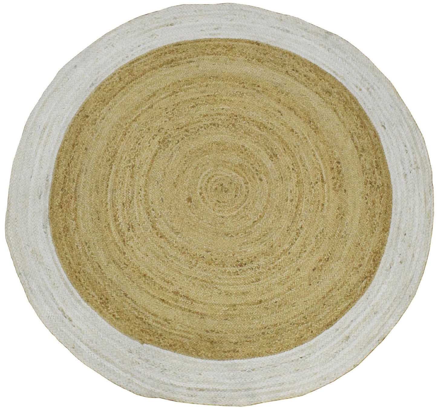 100% ALL NATURAL FIBER HAND BRAIDED BOHO WHITE ROUND JUTE RUG